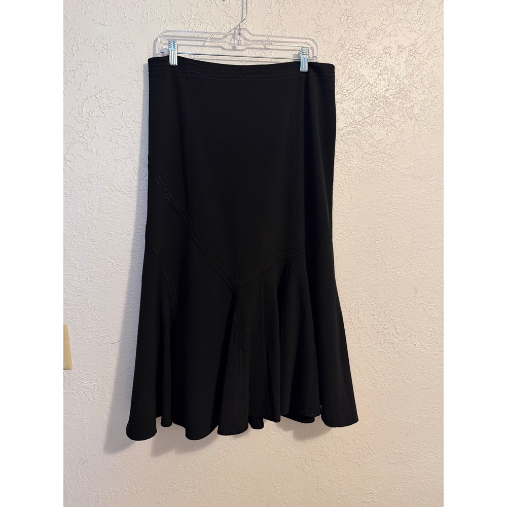 Larry Levine Black Flared Midi Skirt Size 12 Paneled Professional Work Academia
